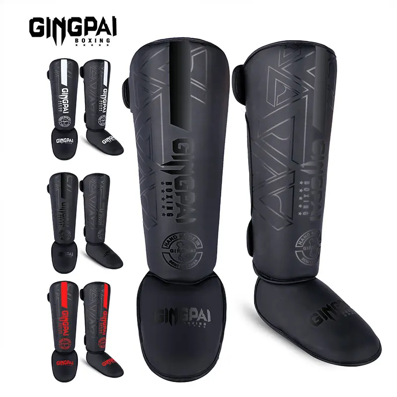 2025 New Top Grade PU Leather Boxing Shin Guards Ankle Protector MMA Muay Thai Training Leg Warmers Light Kicking Shin Pads