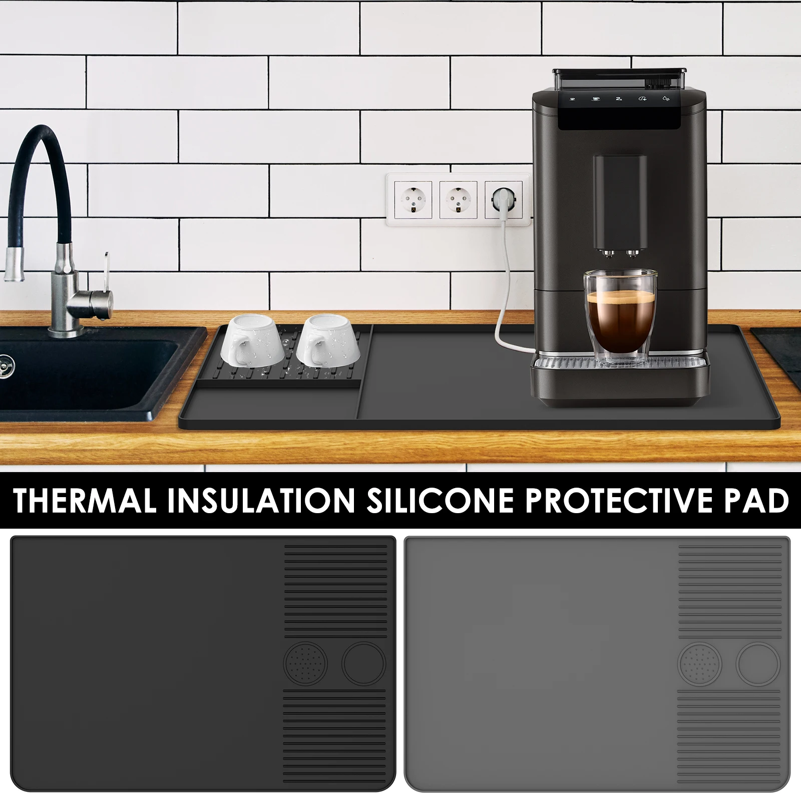 

Silicone Coffee Mat with Raised Edges Nonslip Coffee Bar Mat Flexible Coffee Machine Mat Dishwasher Safe Coffee Counter Mat