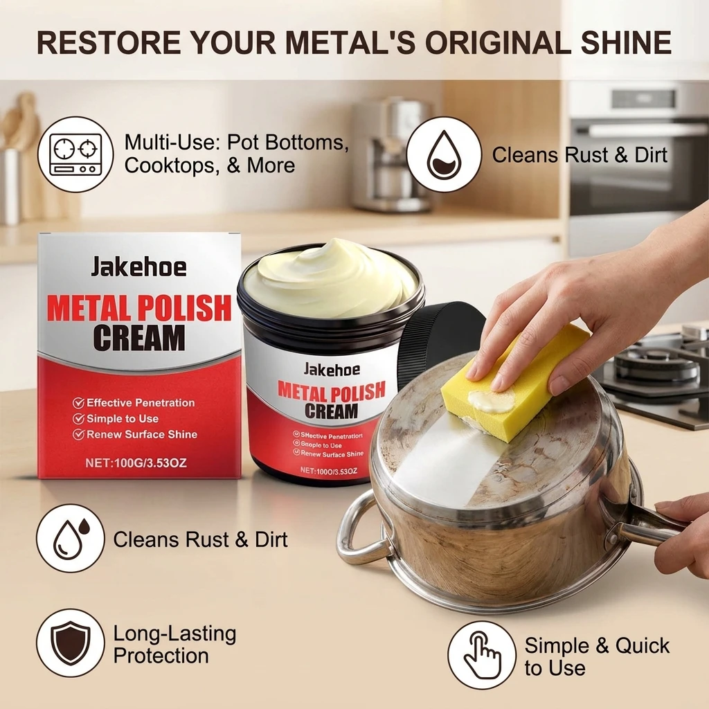Metal Polish Cream Kit Remove Cookware Bottom Black Stain Rust Marks Restore Metal Gloss Shine Multi-purpose Metal Cleaner Paste