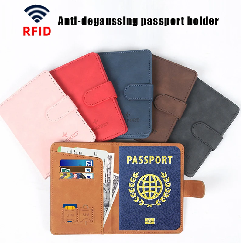 Tampa do passaporte RFID para homens e mulheres, caso do suporte do passaporte, tampas do cartão do banco, couro do plutônio, identificação do negócio, acessórios de viagem