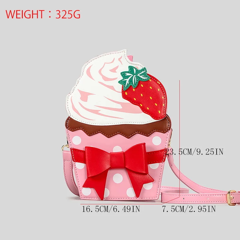 Cute Strawberry Cake Design Women Shoulder Bags Funny Sweet Bow Crossbody Bag Creative Pu Leather Messenger Bag Small Phonepurse