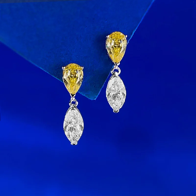 

S925 Серебряные серьги с каплями воды, конский глаз, двойной камень, белый, желтый, контрастные серьги для ногтей, циркон, свет, роскошные, простые