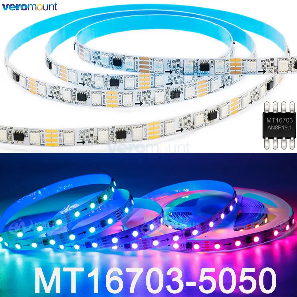 

5m 12V 24V DC MT16703 IC RGB Dream Color Pixel LED Strip 30 60leds/m 4Pin Dual-Signal Addressable Programmable 5050 SMD 10mm PCB