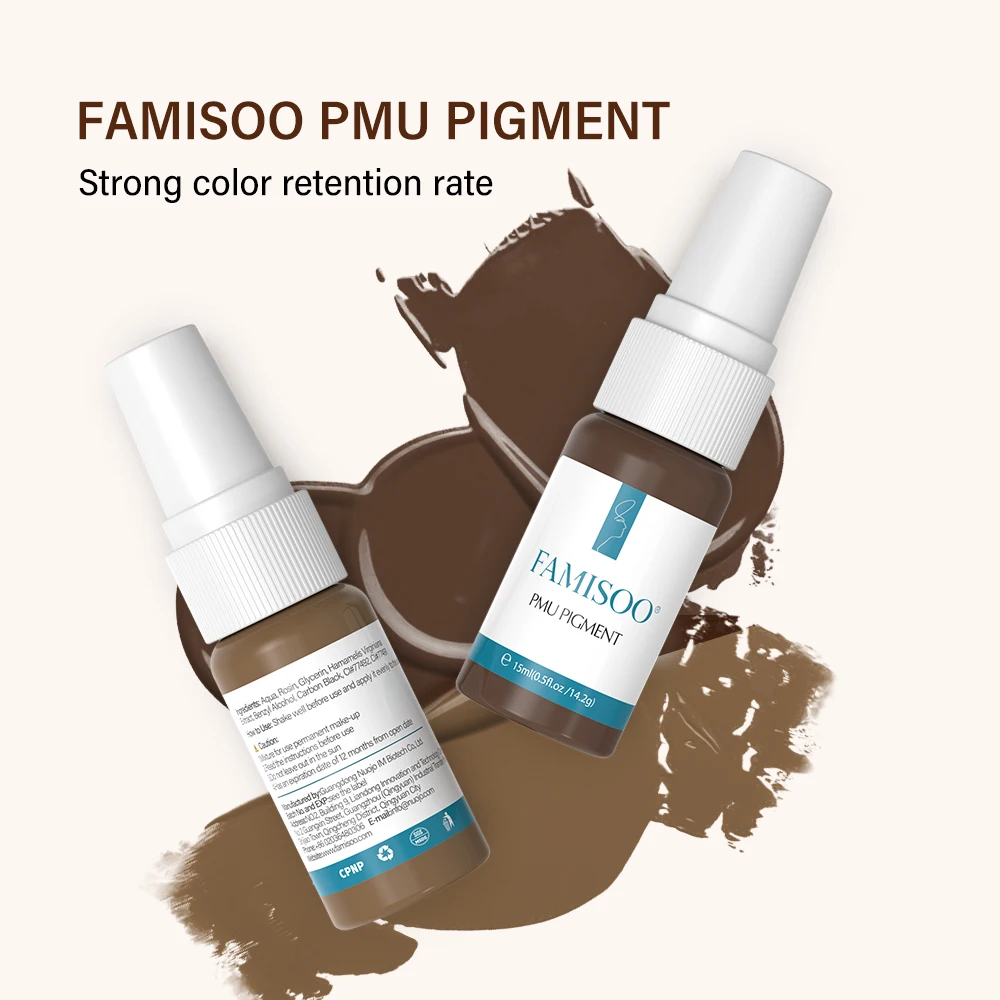 FAMISOO 0.5Oz 15ML Professional Semi Permanent Make up Pigment For Eyebrows Eyeliners Microblading Pigment Tattoo Supplies