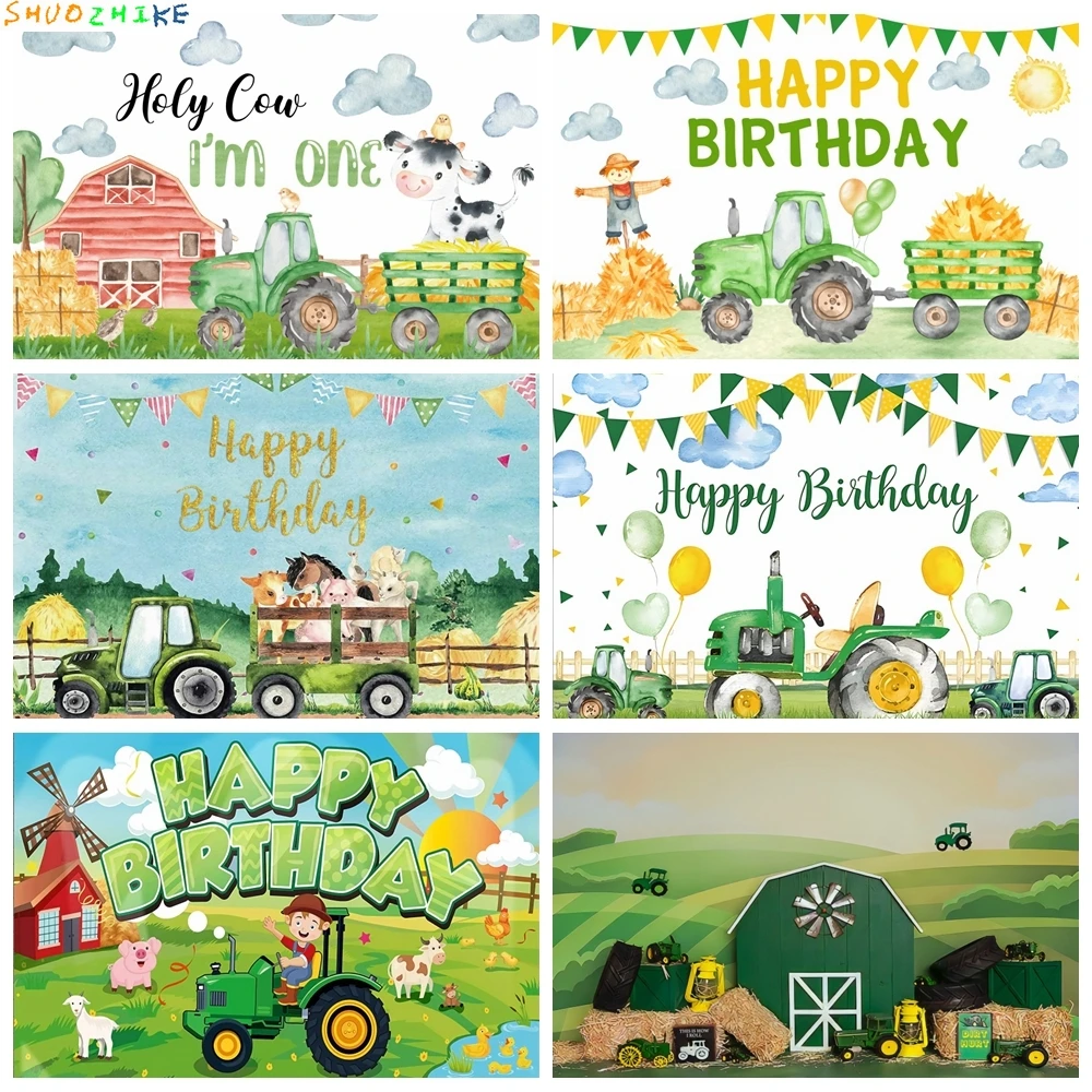

Green Tractor Truck Birthday Party Backdrop Boy Girl Happy 1st Birthday Baby Shower Green Farm Photography Background Banner