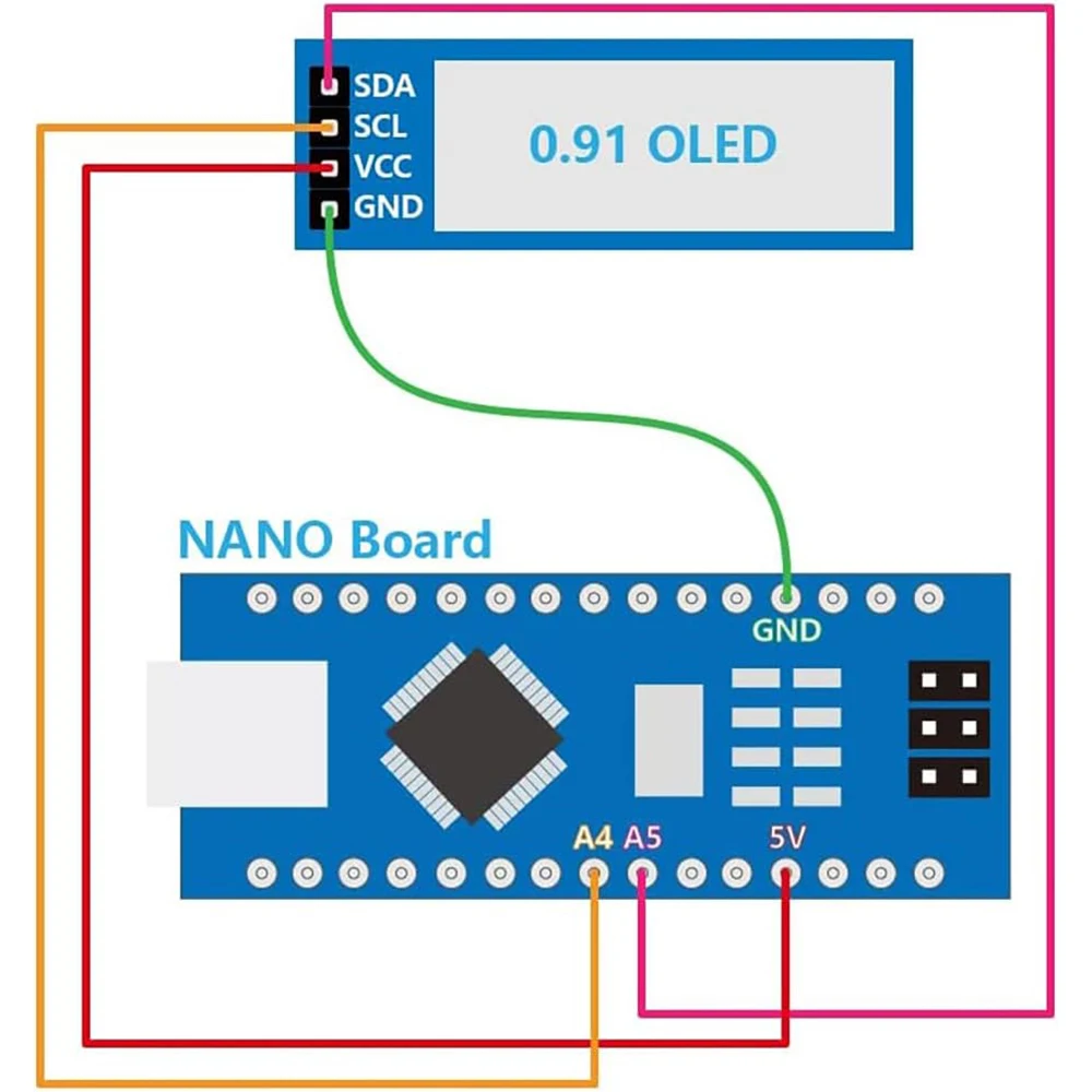 Módulo de exibição OLED para Arduino Raspberry PI, tela colorida azul, I2C, IIC, DC 3.3V-5V, 0, 91 Polegada, 5pcs