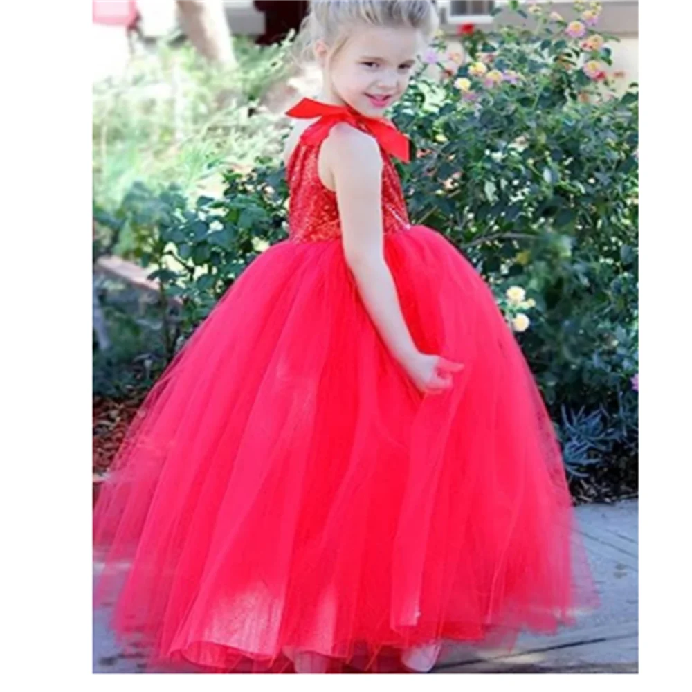 

Flower Girl Dress Puffy Sequin Top One-shoulder With Bow For Wedding Birthday Party Pageant Princess First Communion Gowns