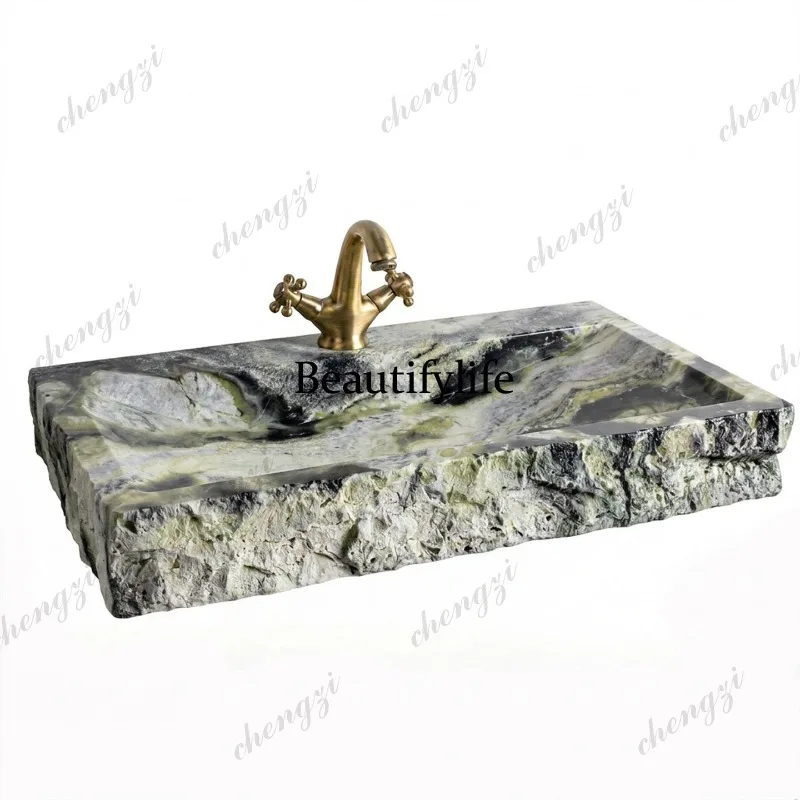 A114 wabi sandy wind light luxury high-grade natural travertine square broken wash basin bathroom face toilet counter basin