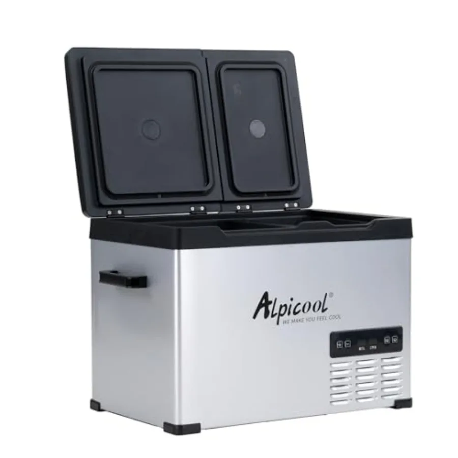 

Portable 42-Quart 12V Car Fridge Freezer with Dual Temperature Control -4F68F,Aluminum Exterior, Black, for Truck RV Camping Tr