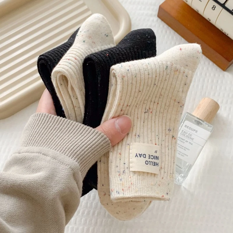 4 pares de calcetines a media pantorrilla de Color sólido para mujer, calcetines acogedores para otoño e invierno para niñas, calcetines tobilleros de punto informales Funky a la moda, medias 2025