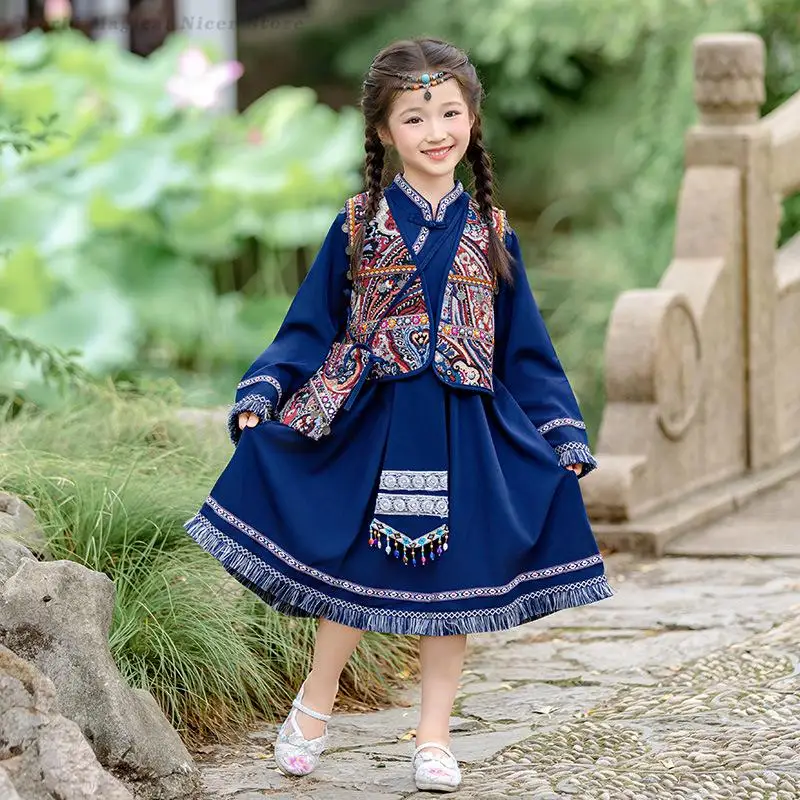 Children's Ethnic Minority Clothing for Boys Girls Hanfu Zhuang Dai Miao Yi Ethnic Style Performance Costumes Retro Tang Suit
