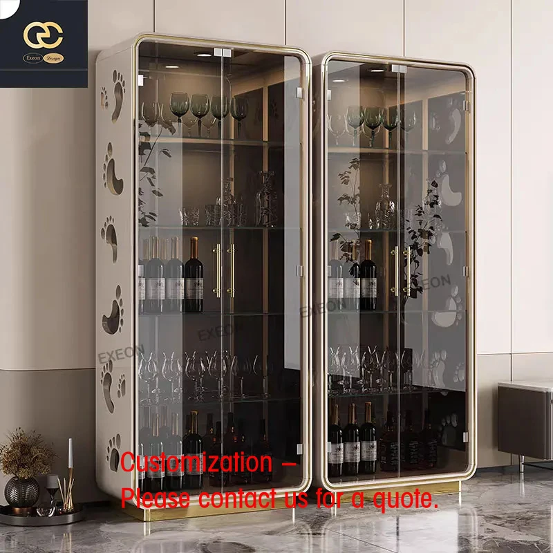 custom.Simple and Modern Luxurious Restaurant Home Steel-tempered Glass Wine Cabinet Design Artist Display Cabinet
