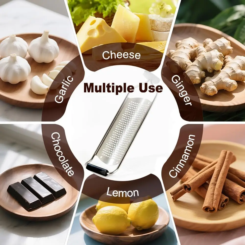 Multi-Purpose Hand Grater, Stainless Steel with Soft Rubber Handle, Produces Medium Fine Shreds, Easy to Clean & Store