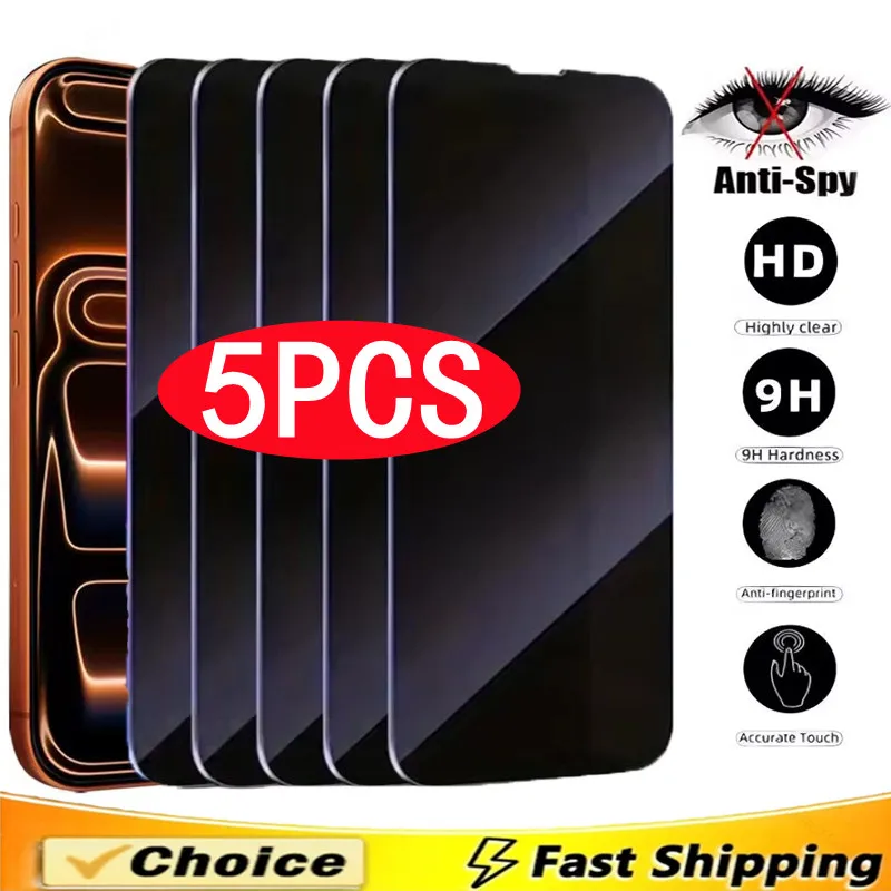 

5Pcs 8K Full Cover Privacy Screen Protector for IPhone 17 14 13 11 12 15 16 Pro Max Mini Air XR XS 14 15 16 Plus Anti-spy Glass