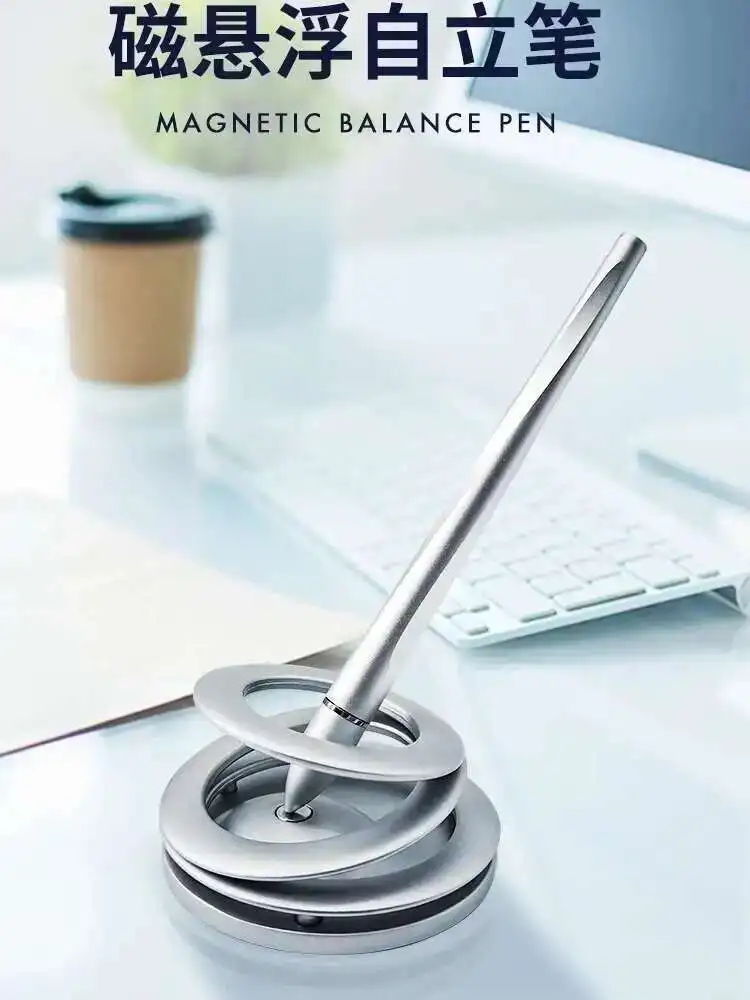 Aluminum T-itanium Magnetic  Floating Neutral Pen, Black Technology, Self Standing Pen, Business Office Ornament