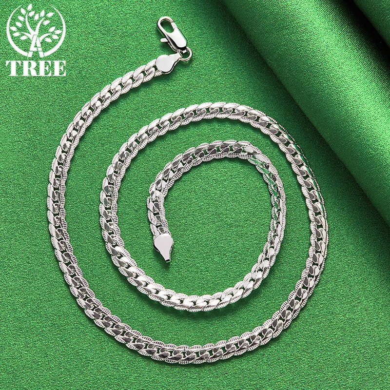 925 Sterling Silver 16/18/20/22/24 Inch 6mm Side Chain Necklace For Woman Man Fashion Charm Wedding Engagement Jewelry Fine Gift