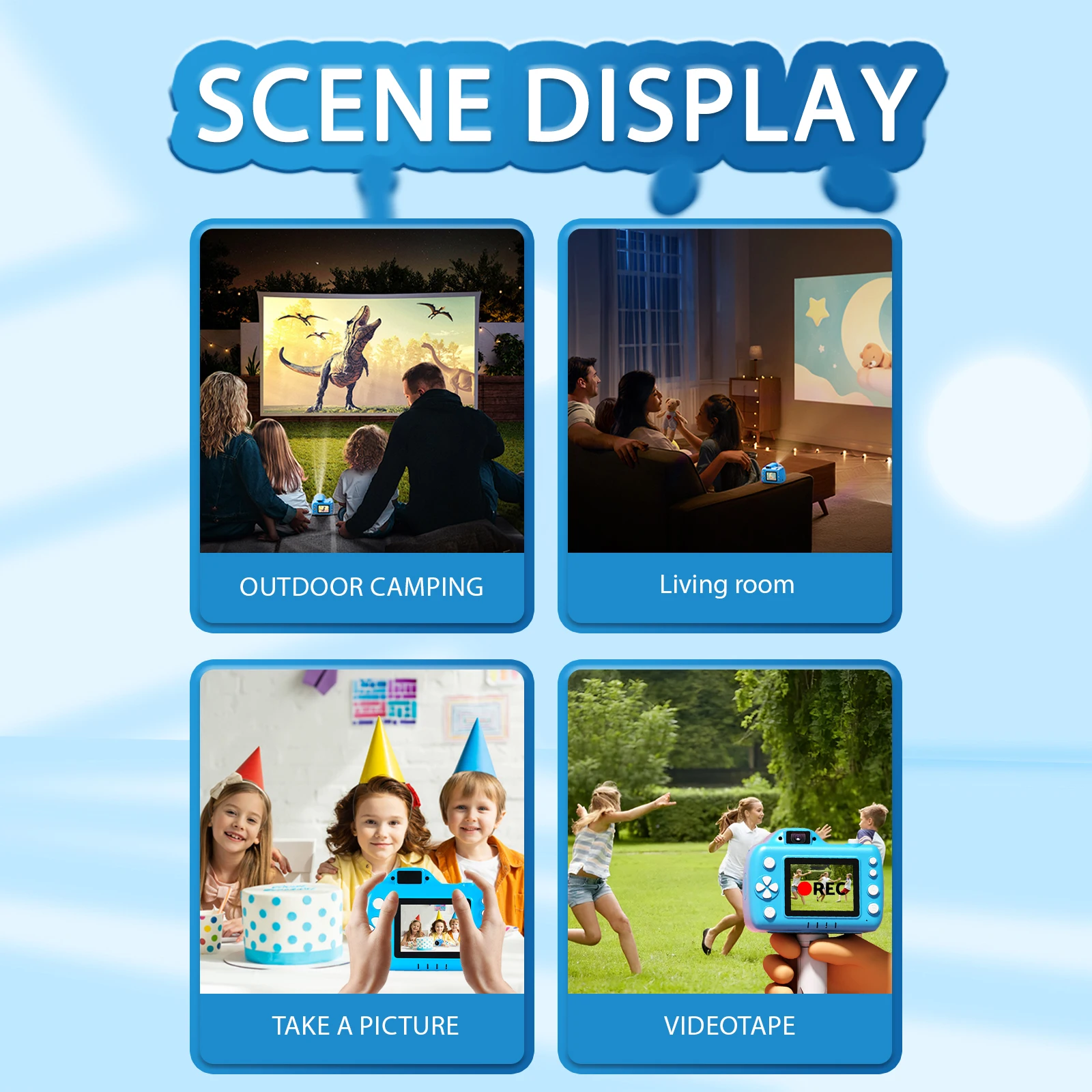 Kids Camera with Projector, Large Screen 1080P Video Recording Camera, 32GB SD Card, Christmas Birthday Gift, Portable Toys for