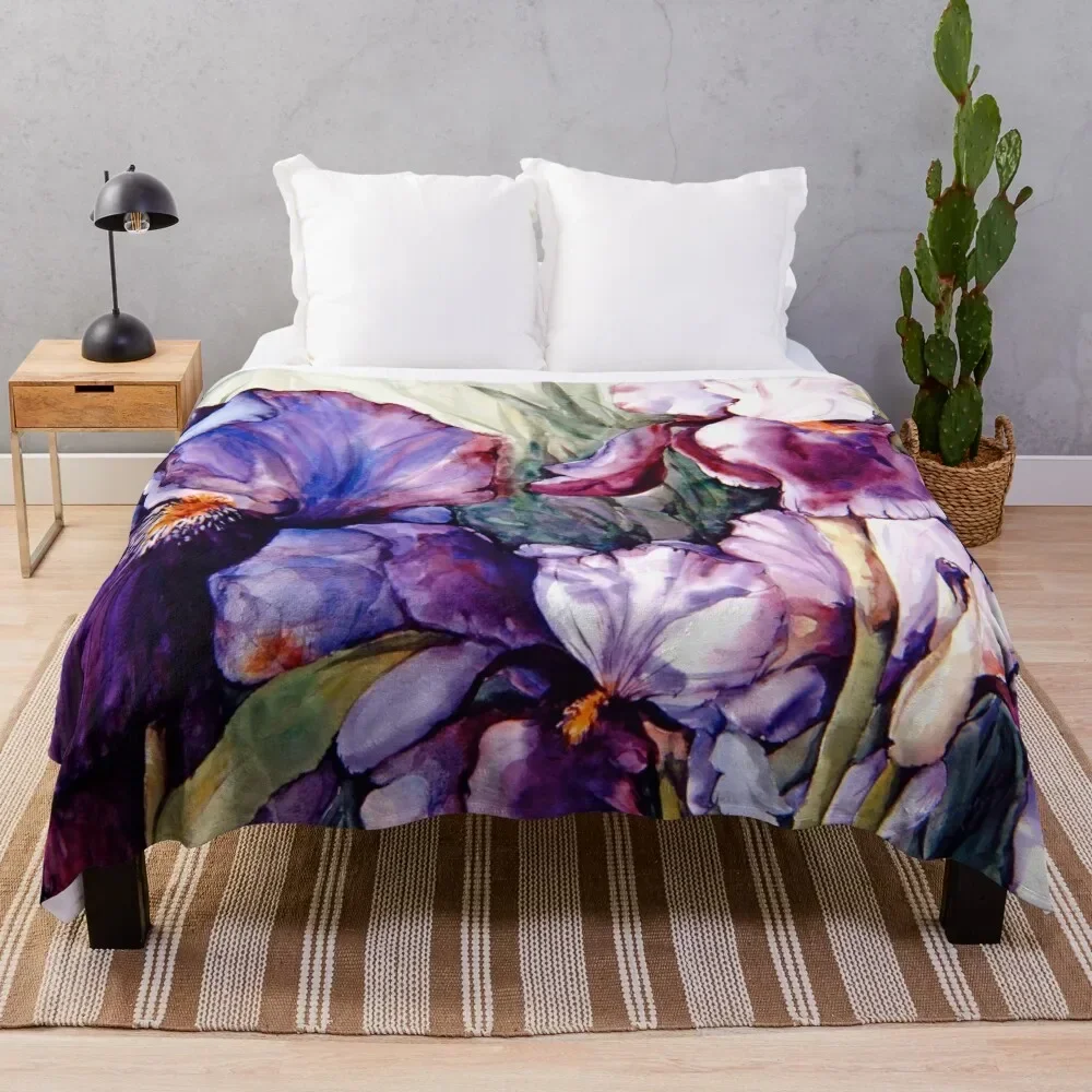 

Purple Iris Art Garden Throw Blanket Plush Cute Blankets