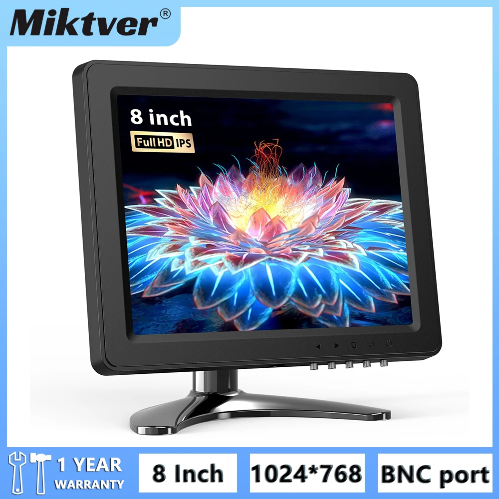 

Miktver MK08G 8 Inch Small CCTV Monitor 1024x768 IPS LCD Screen With HDMI VGA AV BNC USB Display Port & Speaker For PC/Computer