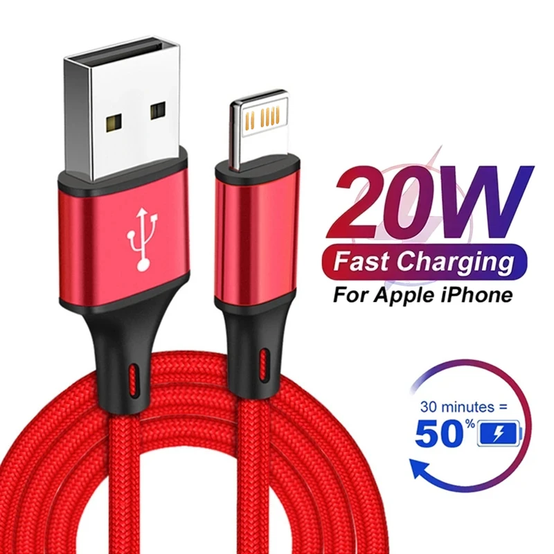 3m Ultra Long Fast Charging USB Cable for iPhone 14 8 7 Plus 13 12 11 Pro Max XS XR X 3A 20W USB Charger Data Cable Braided Wire