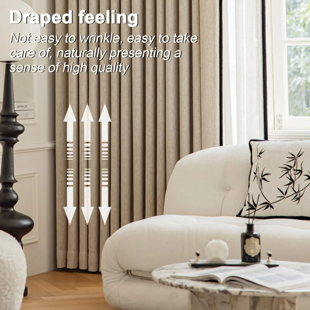 Faux Linen Textured Blackout Curtains, 1 Panel Farmhouse Style Window Drapes for Living Room and Bedroom, Natural Green Tones
