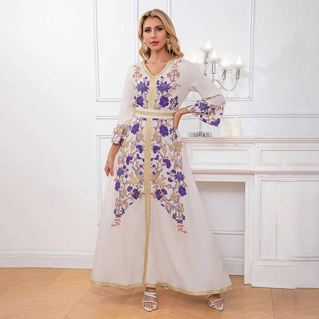 

Длинное платье с рукавами-колокольчиками и принтом в Дубае, арабский халат, женское торжественное платье, халат Абая, Рамадан, Дубай, роскошный исламский элегантный