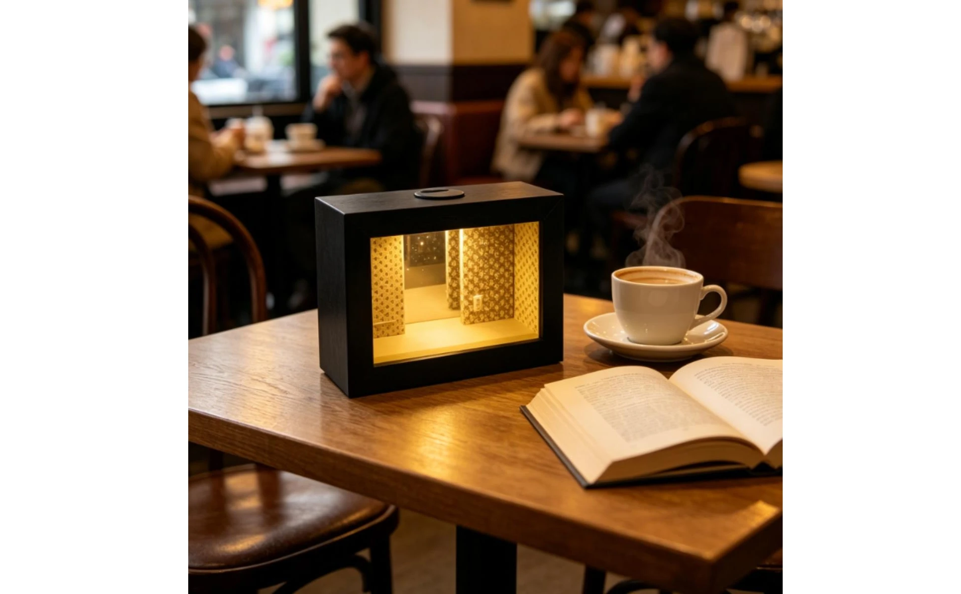 Wooden Shadow Box with Light Illuminated Endless Mirror Frame Display Frame with Glass Front Mirrored Decor Black-Finished