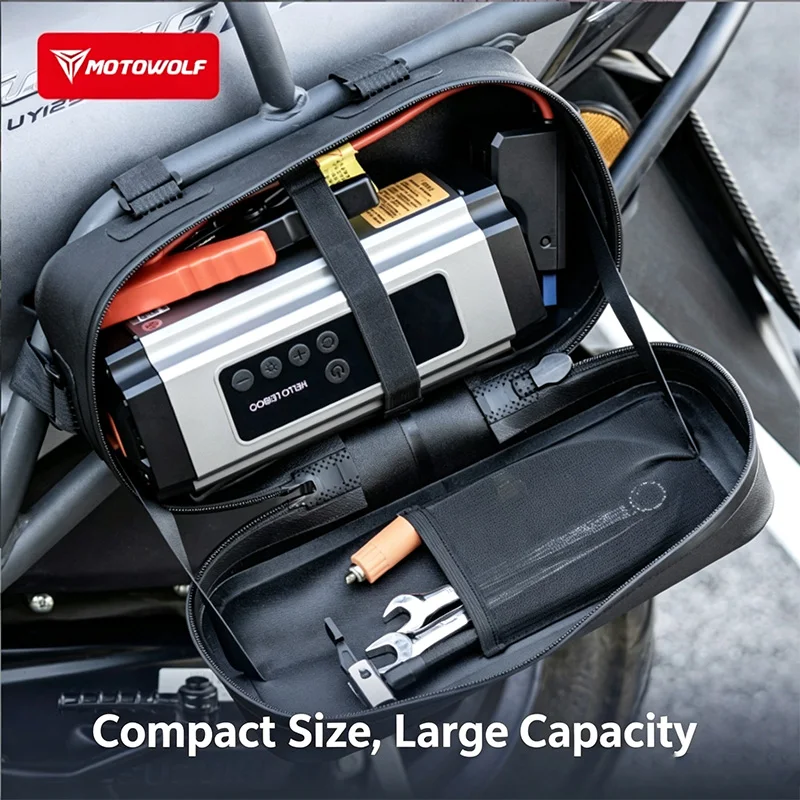 Motowolf Motorcycle Crash Bar Tool Bag, Waterproof Quick Release Side Storage Pouch for Motorbike Travel Riding Accessories