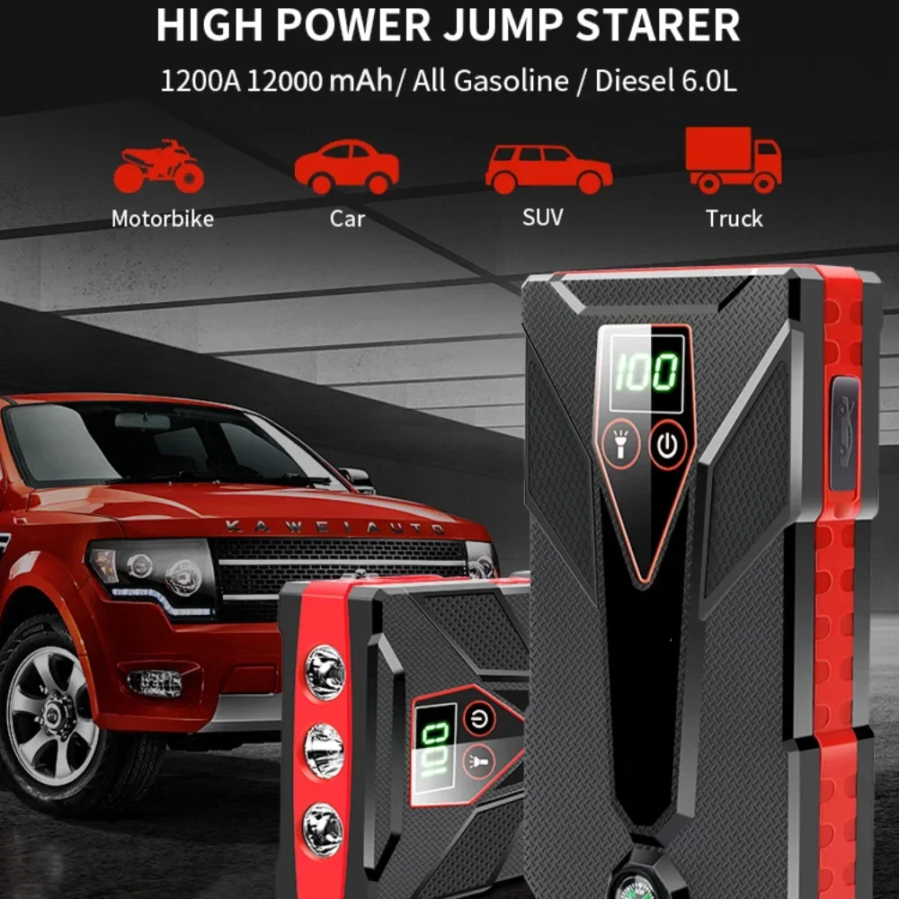 99800mAh Car Jumper Starter Portable Automotive Power Bank Car Emergency Light Starting Device Tire Compressor Articles For Cars