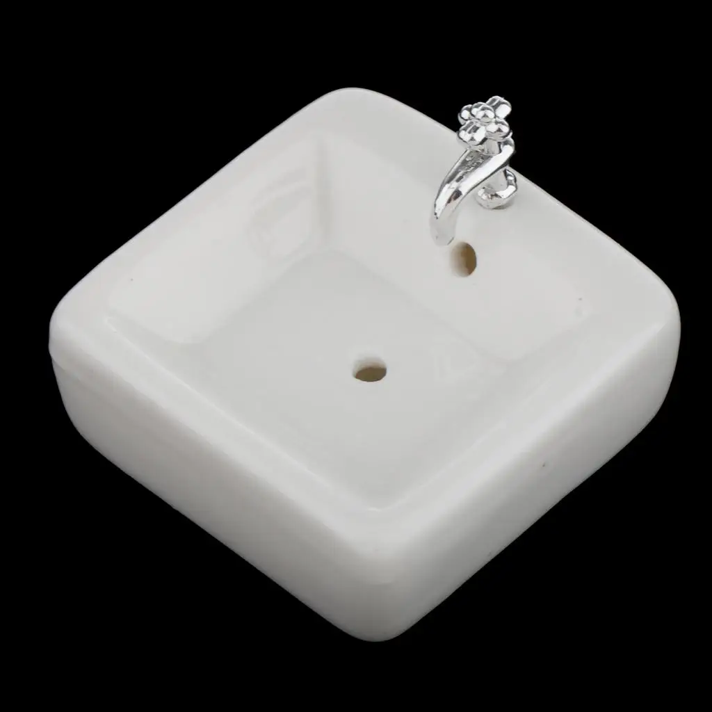 Miniature Ceramic Wash Basin for Dollhouse 1 12 Scale Square Bathroom Sink Simulation Model Accessories Doll House Furniture