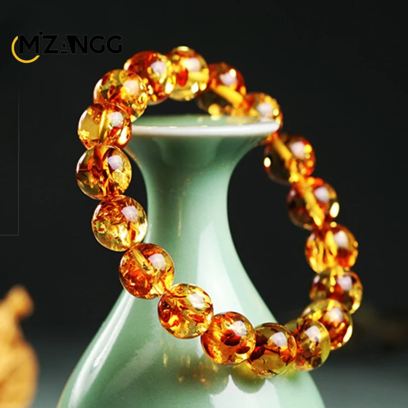 Natural Beeswax Amber Bracelet Beautiful Fashion Elastic Bead String Male and Female Mascots Holiday Gift