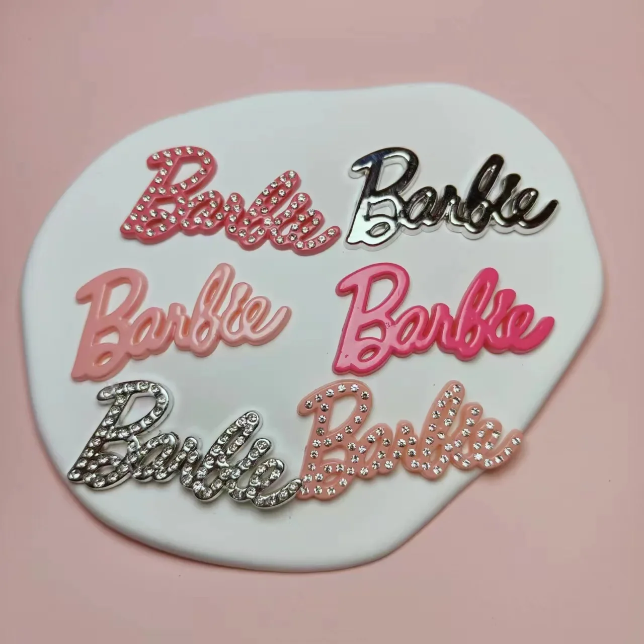 5pcs Barbie Shiny Resin Flatback for Diy Jewelry Making Pink Black Barbie Letter Resin Charms Scrapbooking Embellishments