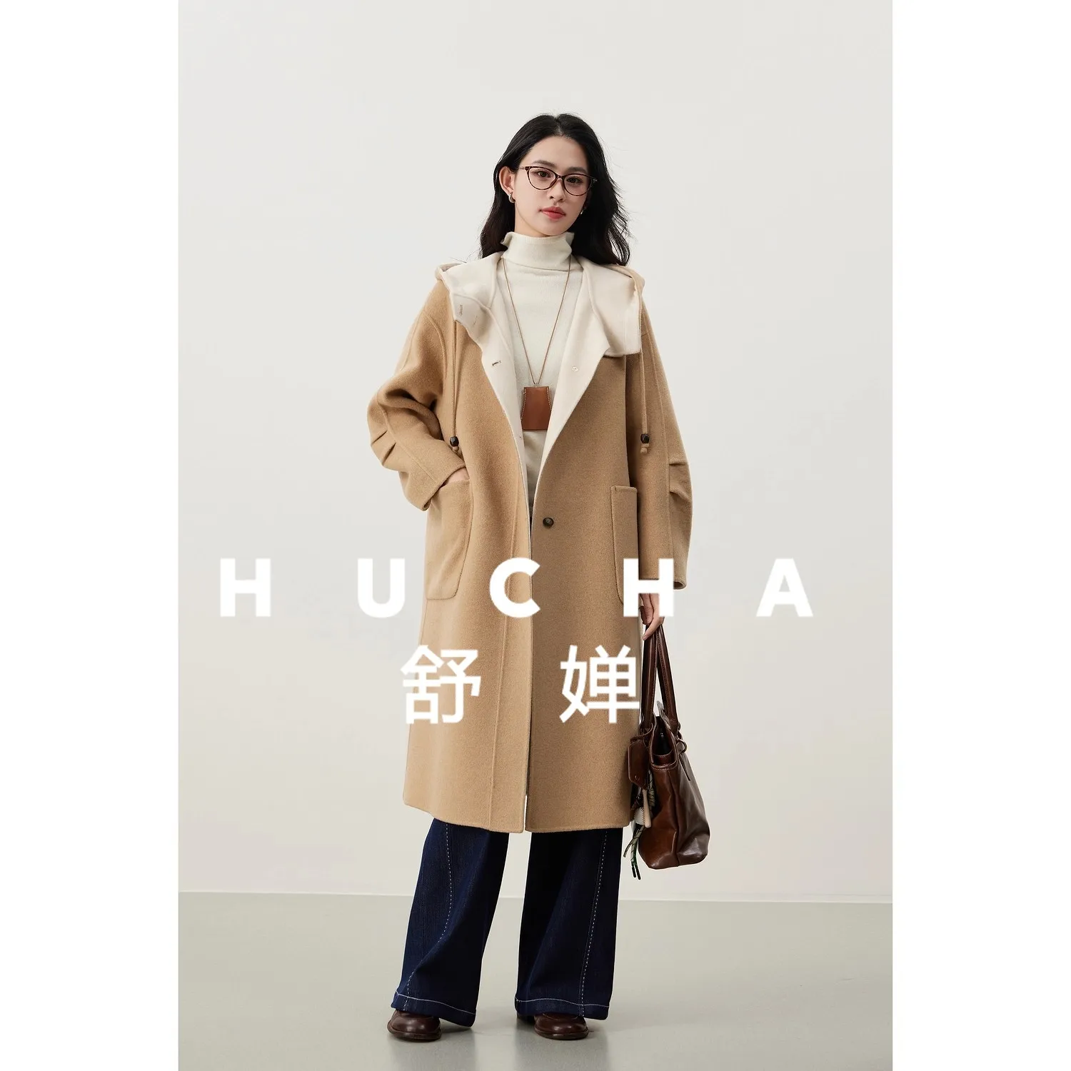 Casual High-count Australian Hair Ouble-sie Contrasting Woolen Coat 25 Autumn An Winter Woolen Coat Women