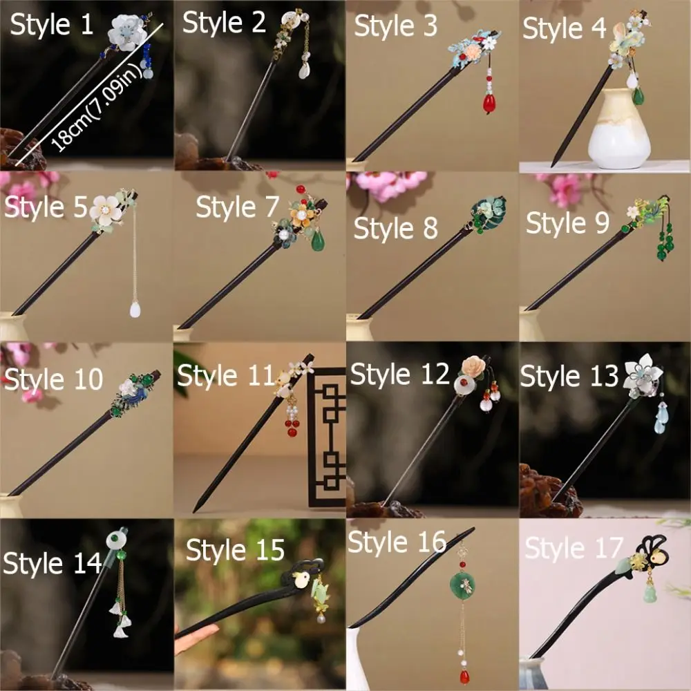 エレガントな古代スタイルの中国のヘアスティック手作りタッセルフラワーヘアフォーク木製ヘアピン箸結婚式