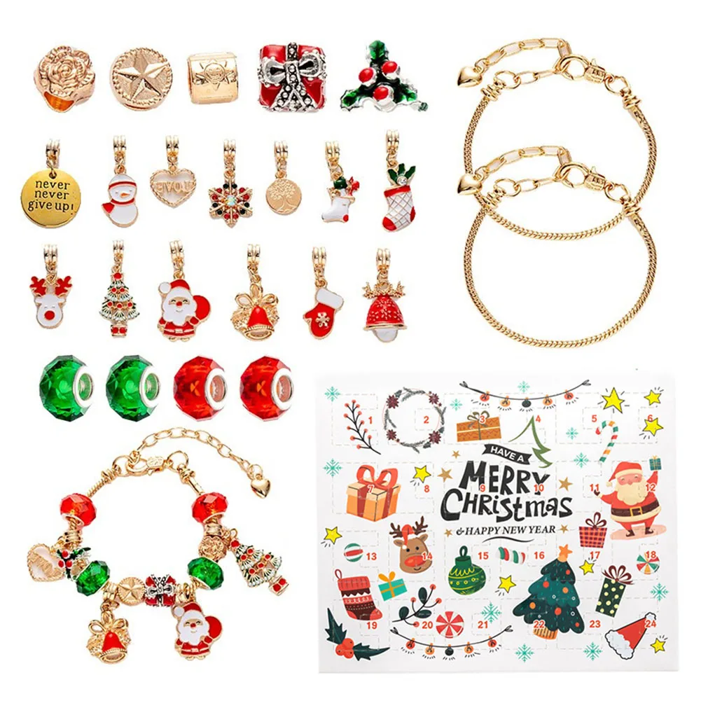 Christmas Advent Calendar Bracelets Xmas Countdown Calendar Christmas Charm Pendants DIY Jewelry Bracelets For Gift New Year