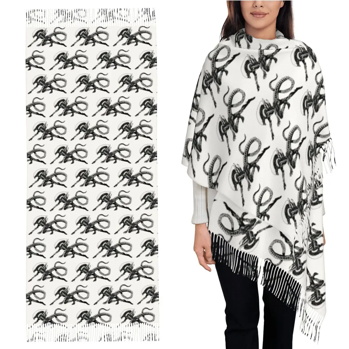 

Xenomorph Alien Movie Scarf Tassel Scarves Women Soft Warm Shawls and Wraps Long Fall Winter Shawl Wrap