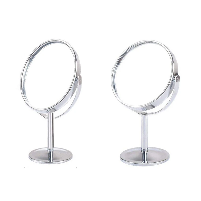 2Pcs 360 Rotation Degrees Double Sided Desktop Makeup Mirror European HD Metal Magnifying Mirror Vanity Mirror