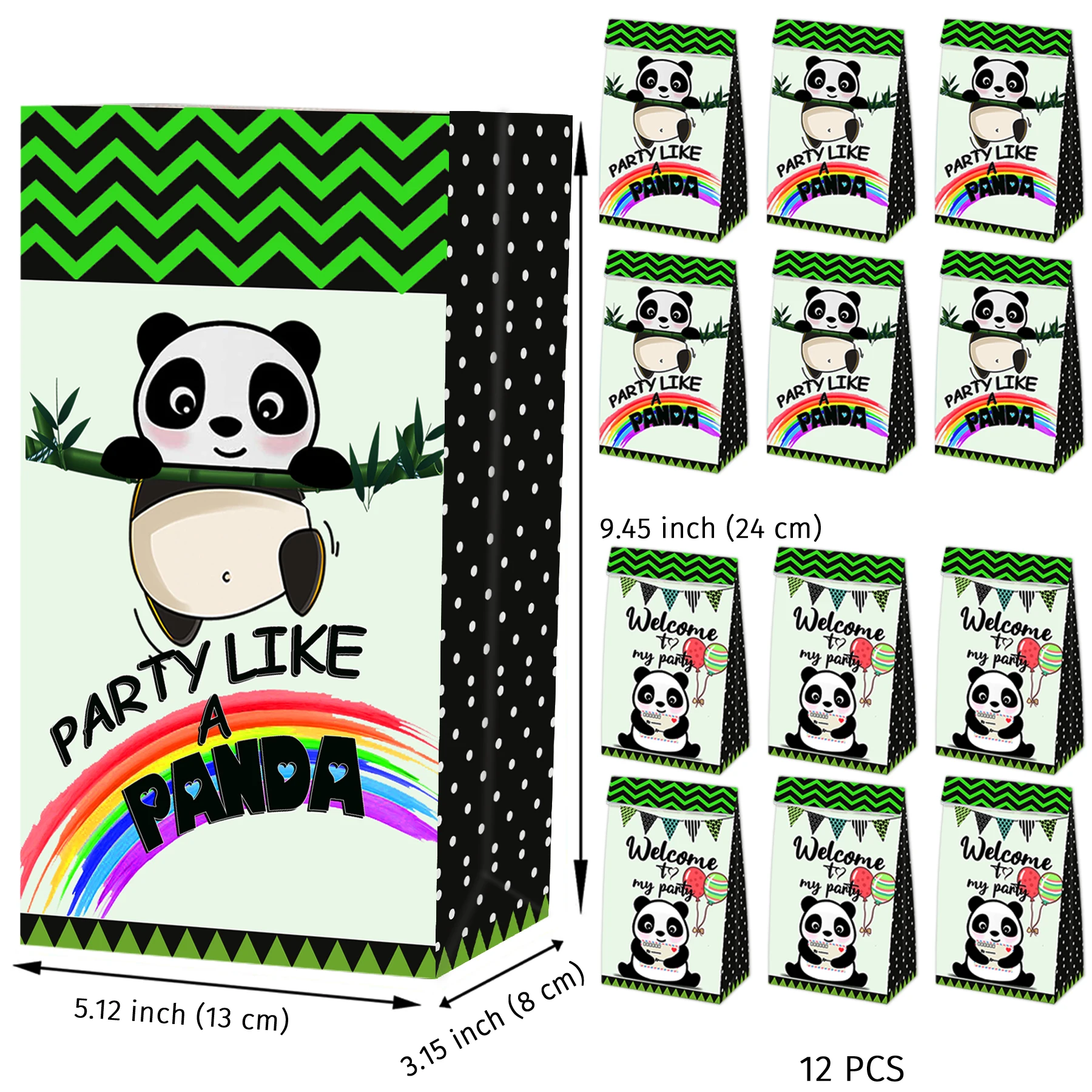 Panda goodieのようなパーティーバッグ,ギフトバッグ,動物のおやつバッグ,ベビーシャワーと誕生日,12個