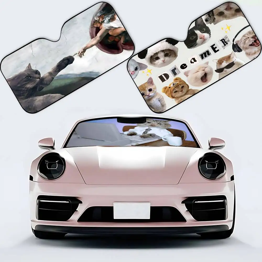 مضحك القط ميمي مظلة السيارات الستائر مظلة السيارات يغطي غطاء الزجاج الأمامي العالمي للطي قناع