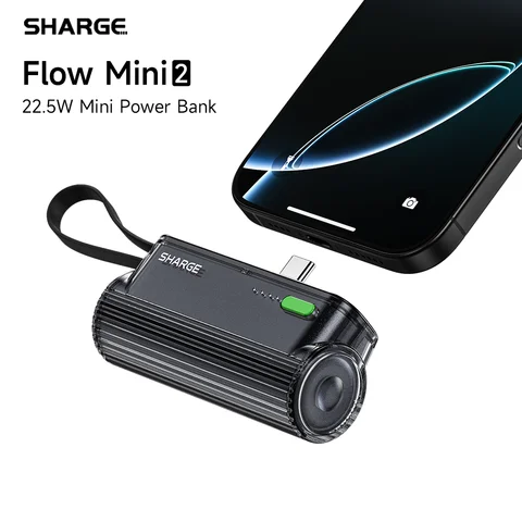 SHARGE Flow Mini 2 Cargador portátil 22,5 W Carga rápida máxima 5000 mAh Banco de energía Mini paquete de batería para Android iPhone16/15 Series