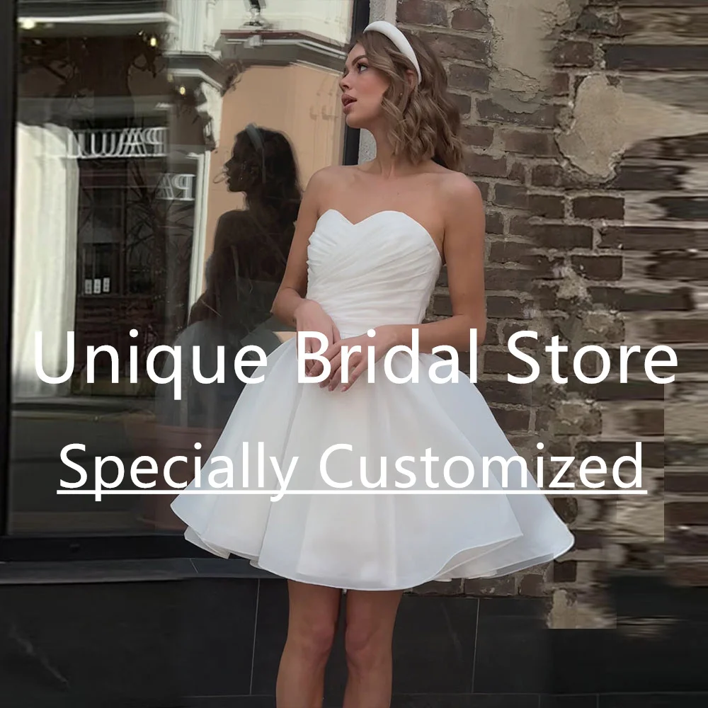 

CustomizedFashion Mini Organza A-Line Wedding Dress Sweetheart Sleeveless Zipper Ruched Bridal Dresses Bride Gown