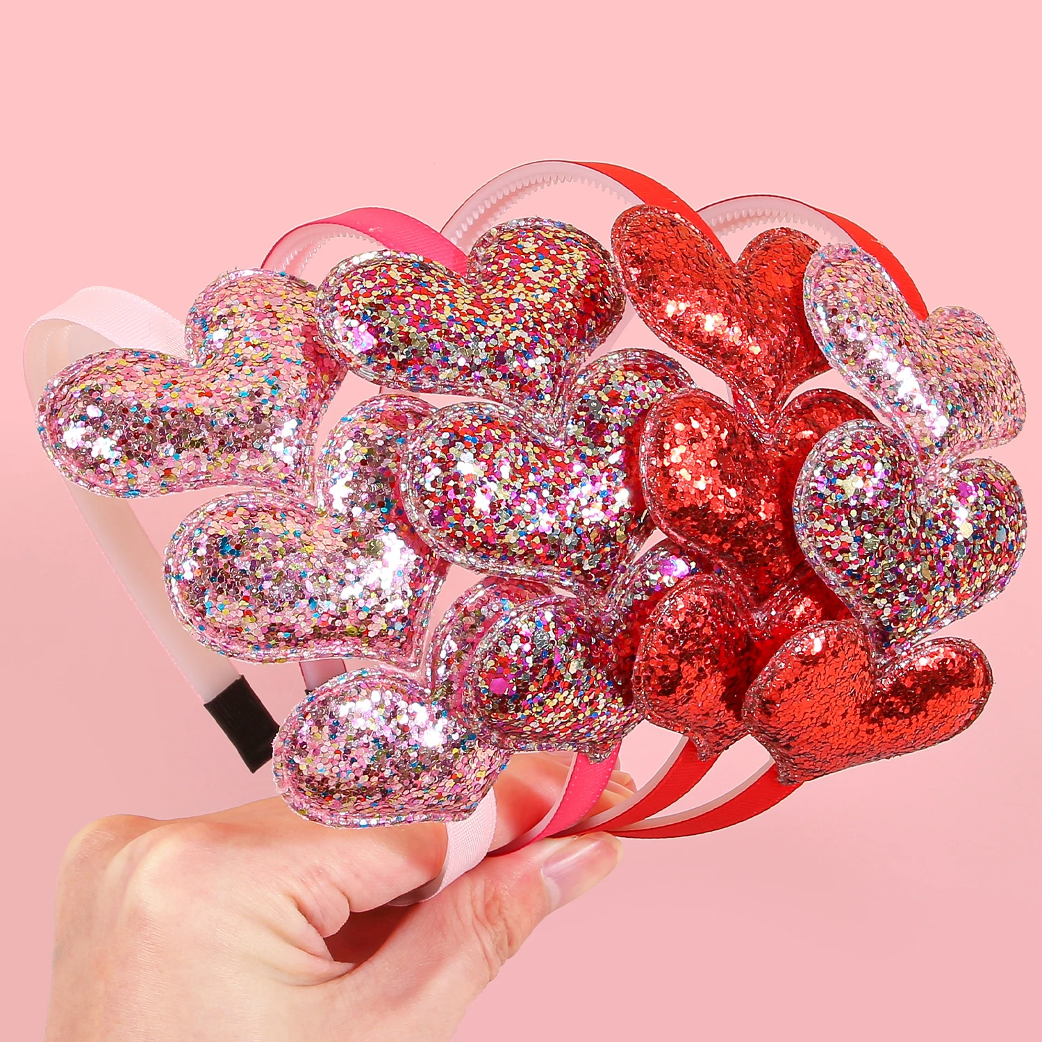 1/4pcs Sequin Heart Headbands for Women Valentine\'s Day Heart Shaped Hairbands Kids Girls Headband for Party Hair Accessories