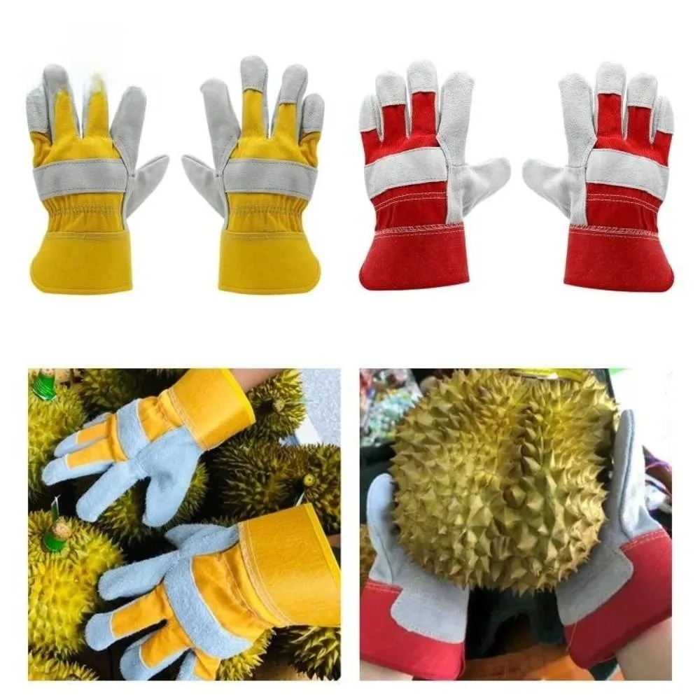 Cowhide Leather Gardening Gloves Heat Resistant Safety Durian Picking Gloves Palm Reinforced Flame Retardant