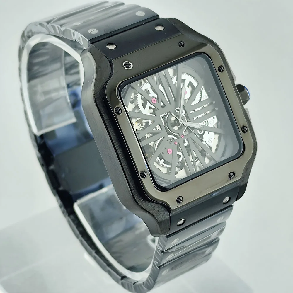 Men's  watch NH70 watch square watch   stainless steel automatic mechanical watch hollow dial NH70 movement sapphire glass
