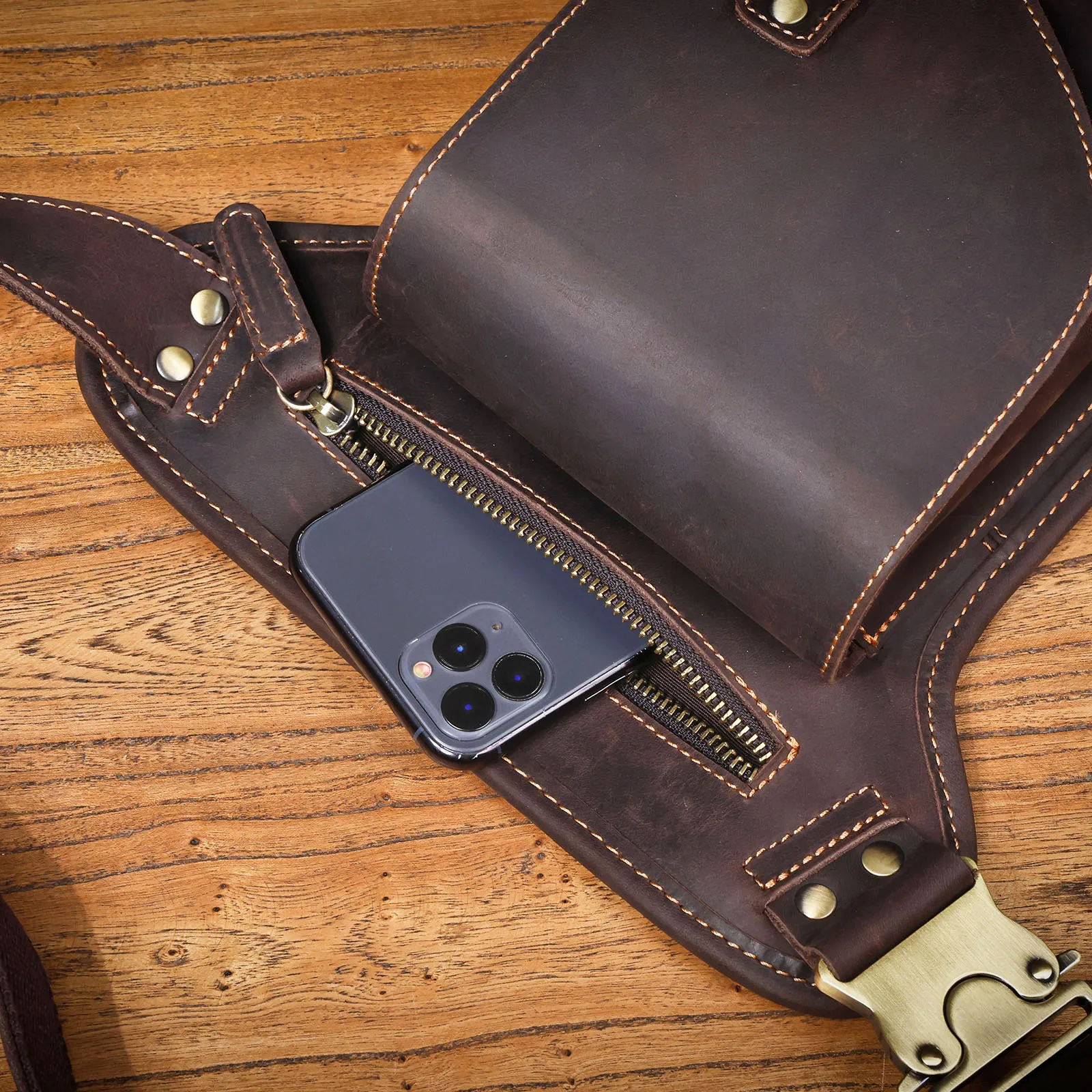Vintage Herren Echtes Leder Taille Tasche Casual Schulter Taschen Top Schicht Rindsleder Outdoor Handy Holster Crazy Horse Leder – Detail 24