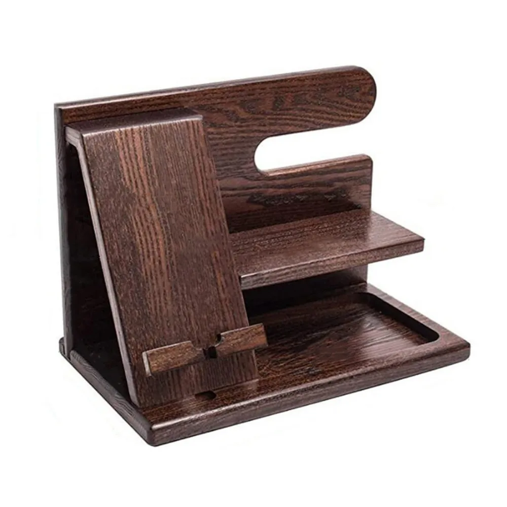 

Solid Wood Charging Phone Holder Stable Groove Design Space Saving Phone Docking Station Detachable Watch Organizer Bedside