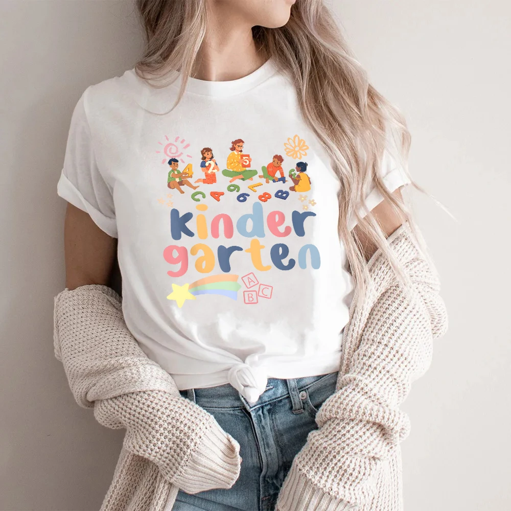 

Kindergarten Pattern Print Girls T-shirts Casual Round Neck T-Shirt Fashion Short Sleeve Teacher Tee Shirt Teachers Girl Clothes