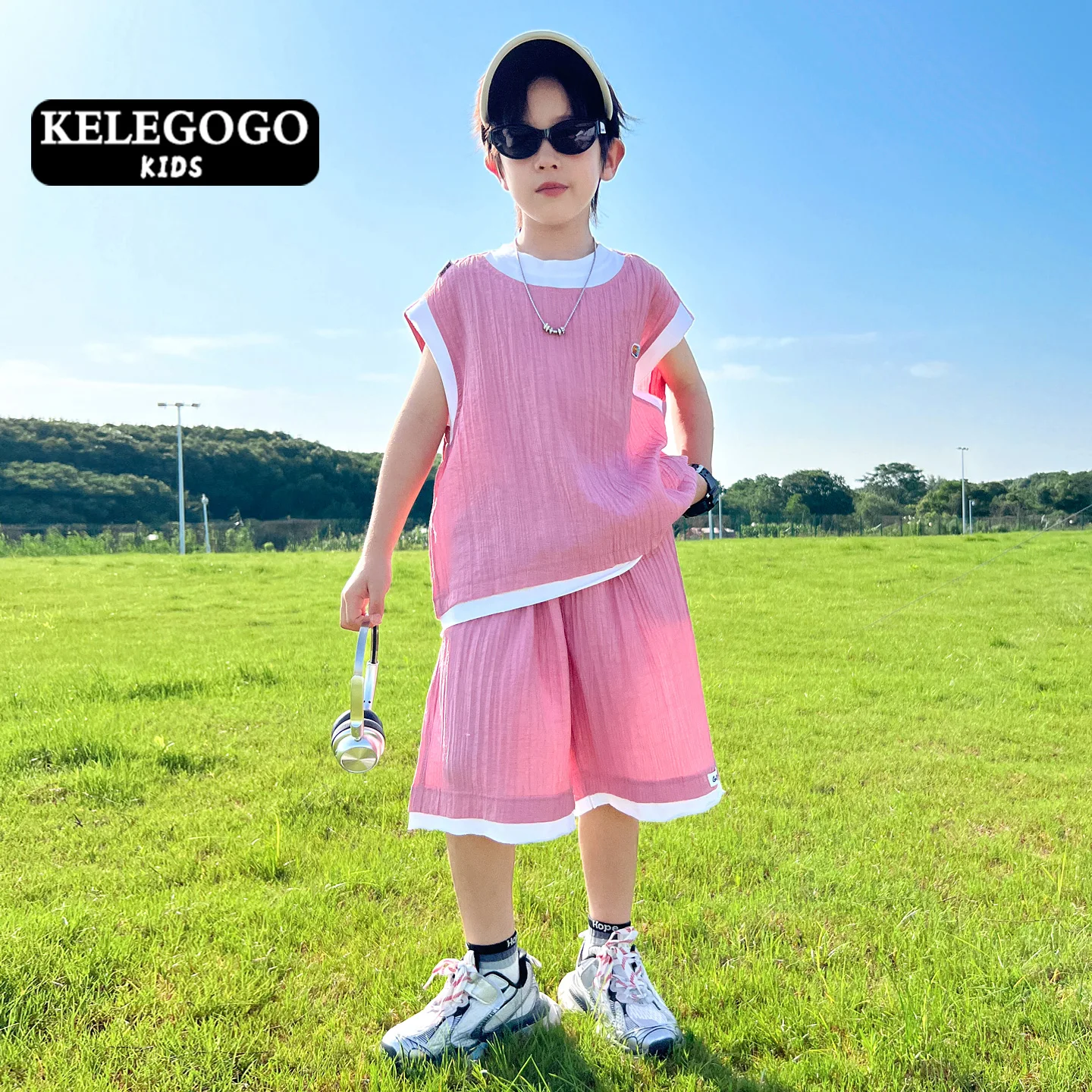 boys-summer-ins-style-vest-shorts-set-thin-sleeveless-ice-silk-cool-feeling-children's-fashionable-two-piece-suit-for-ages-3-14