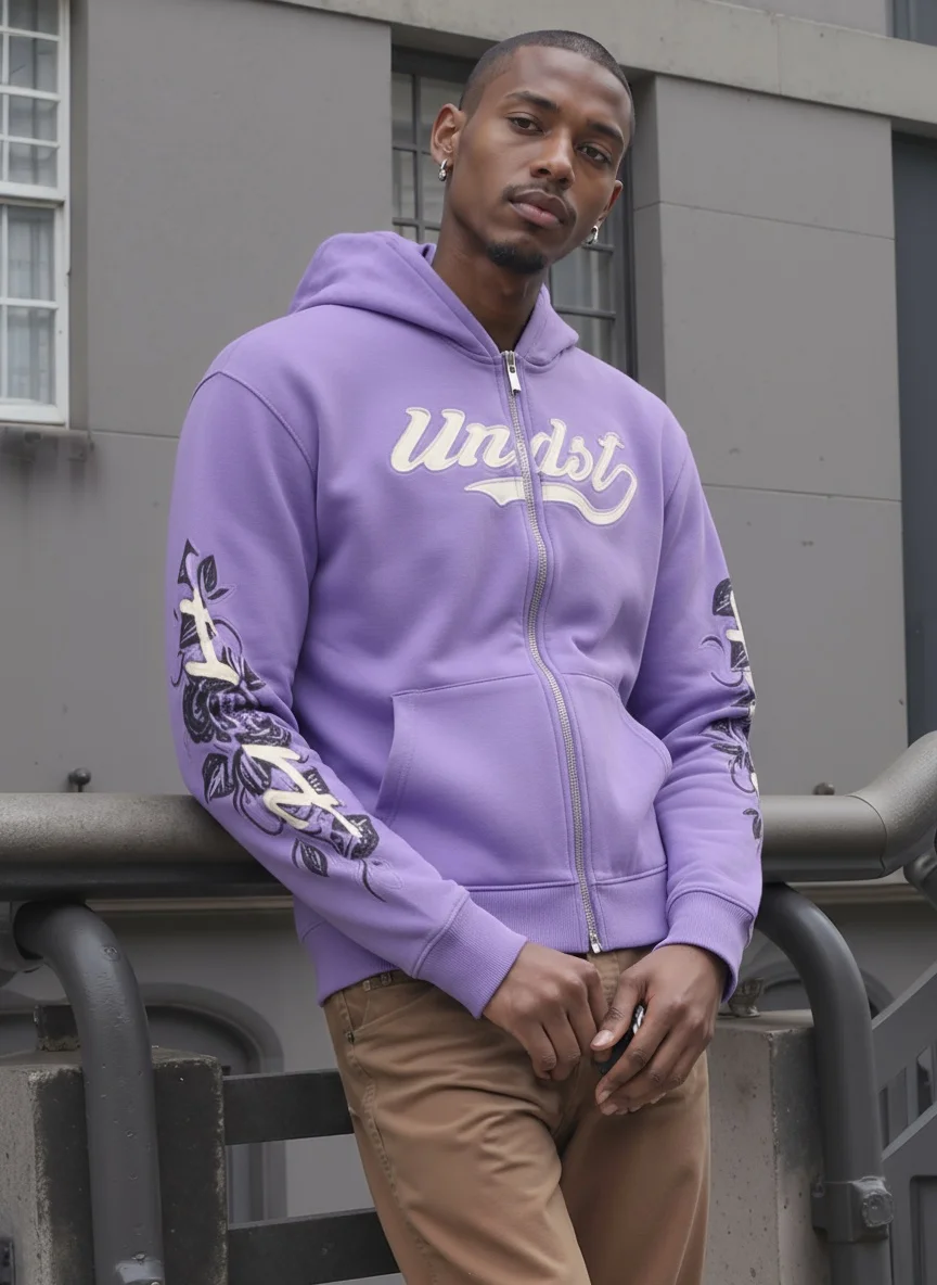 سترة بغطاء للرأس بسحاب مطبوع عليها حرف Wind City على الطراز الأمريكي الجديد على طراز هاراجوكو #1