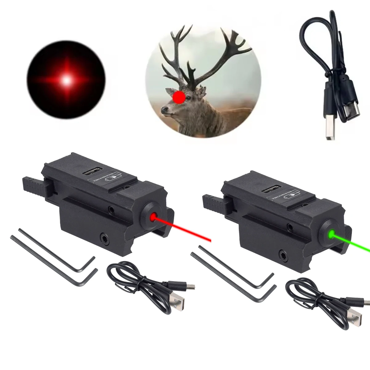 

Зеленый/красный точечный лазерный прицел, перезаряжаемый прицел с лазерной указкой для прицелов для пистолета, винтовки, охотничьи аксессуары